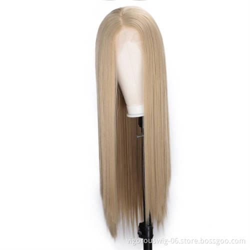 Vigorous Long Silk Straight Synthetic Wig Blonde Lace Front Wig with Natural Hairline Fashion Blonde Lace Wigs for Black Women